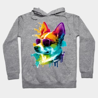 Colourful Cool Corgi Dog with Sunglasses Hoodie